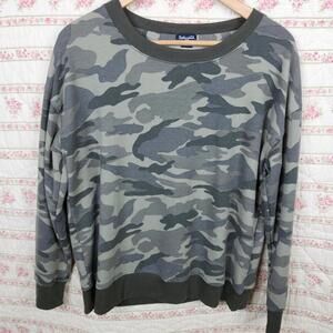 Splendid Gray Camo Print Long Sleeve Crew Neck Pullover Sweatshirt Medium